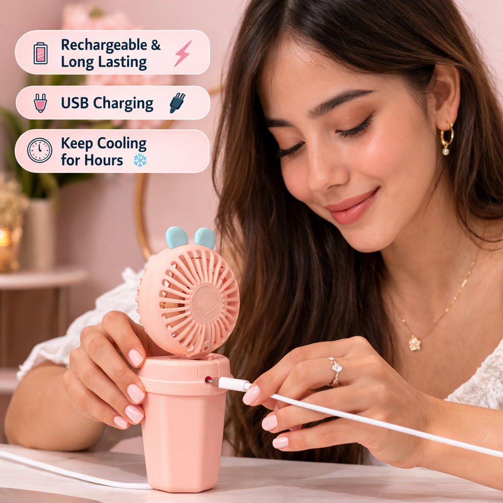 🌸 Cute Cup Style Mini USB Fan 🐰